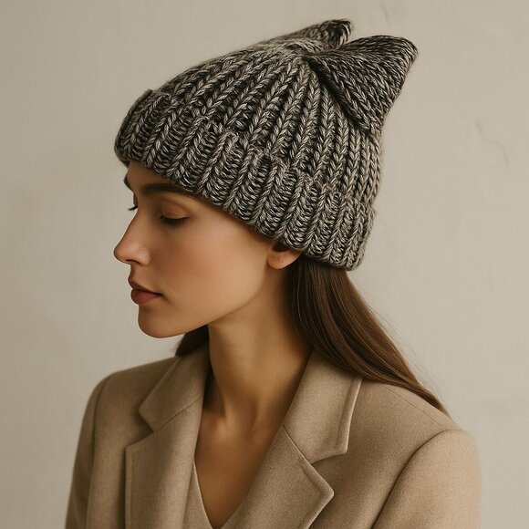 Federica Moretti Knit Hat with Bow NWT in Marled Wool Knit with Metallic Threads - Picture 1 of 8